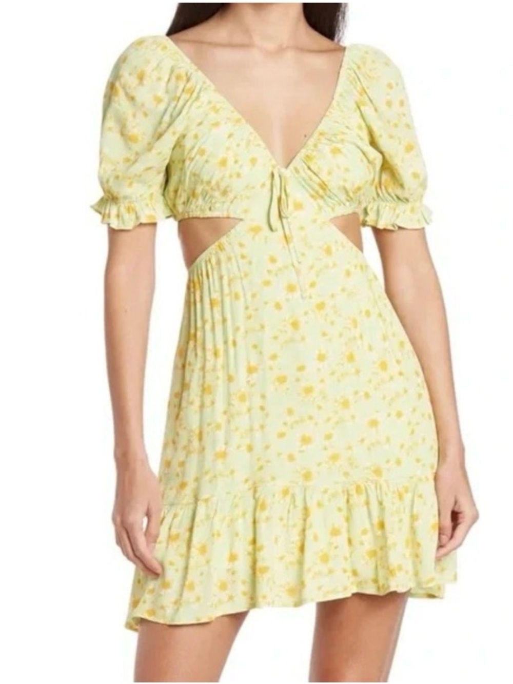 Sophie Rue Yellow Floral Cutout Mini Dress